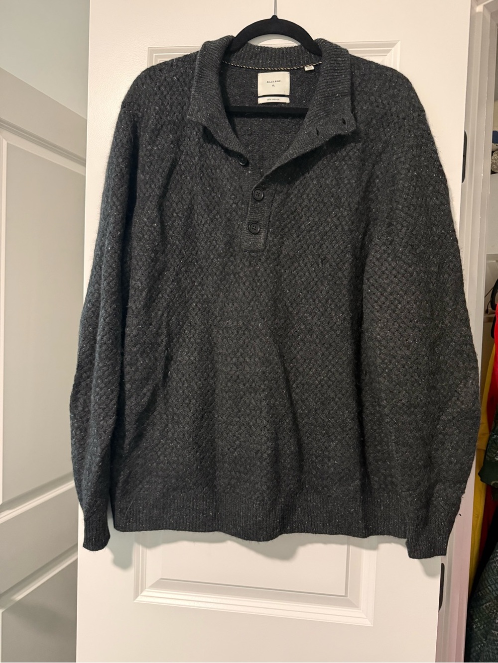Billy Reid Dark Charcoal Knit Zip-Neck Sweater